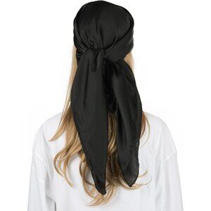 Women Black 35 Inch Head Scarf Like Silk Scarf Square Scarf Bandanas Hair Scarf